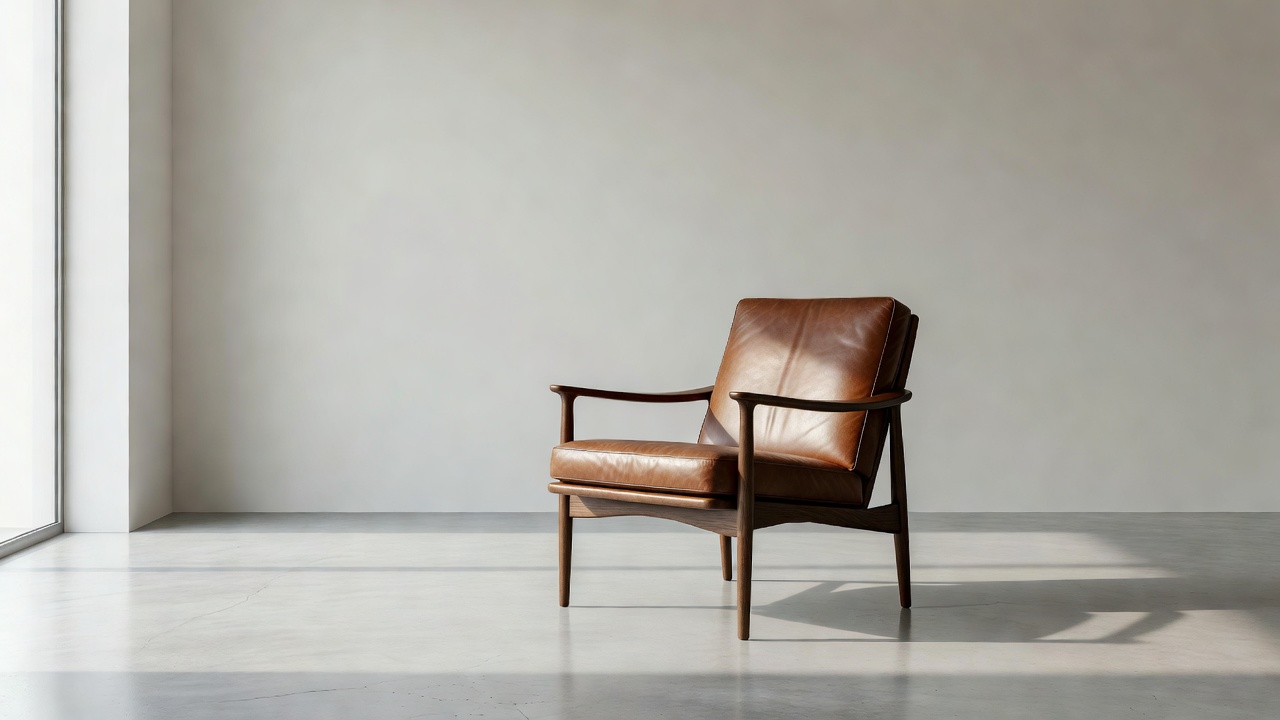 A classic mid-century modern lounge chair in a minimal interior